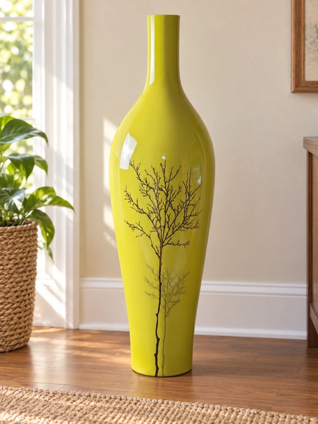 Large Green Decorative Floor Vase with Fall  Tree Design - photo 2