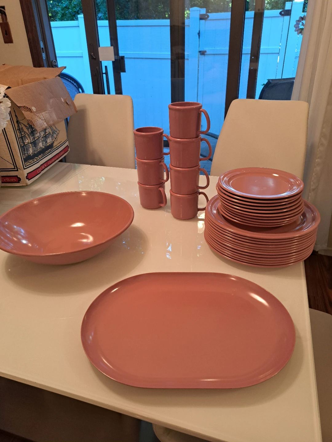 Pink Dinnerware Set - Serving Bowl, Platter, Mugs, and Plates
