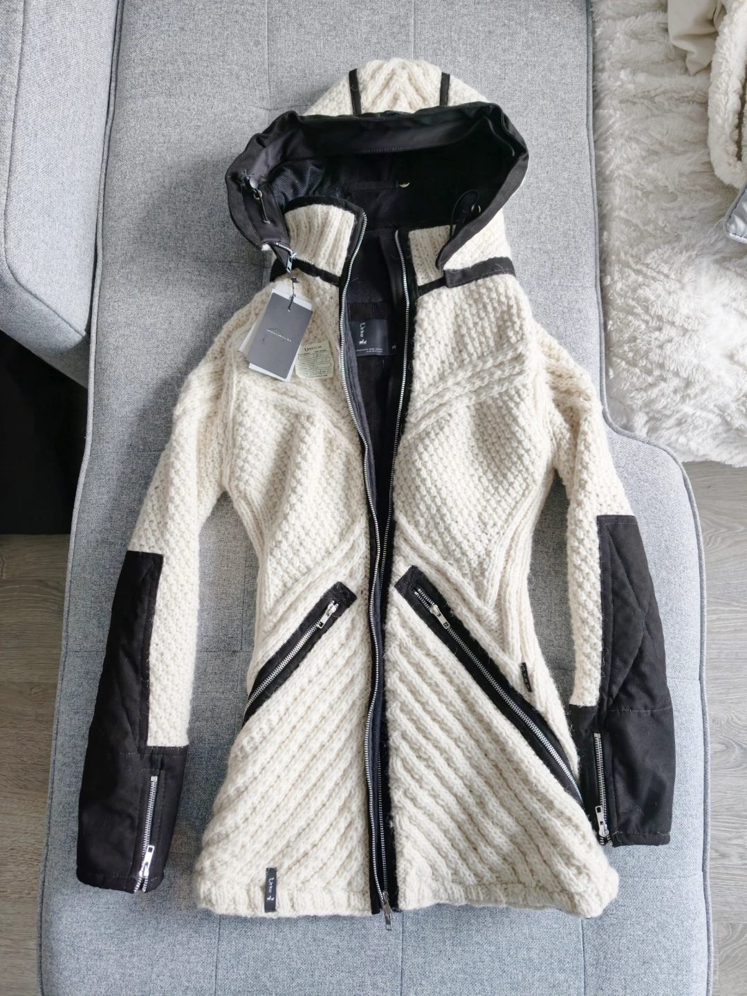 URKU Sofia Cream Knit Hooded Jacket M - photo 4