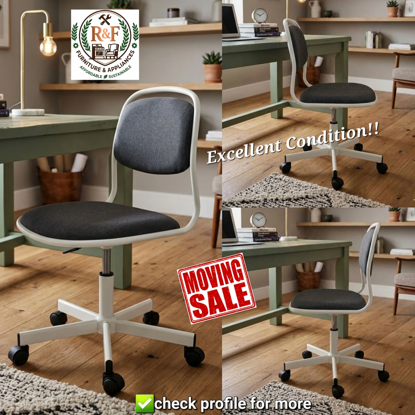 ✴️Cushion Swivel Desk Chair (White & Grey) - Spotless!