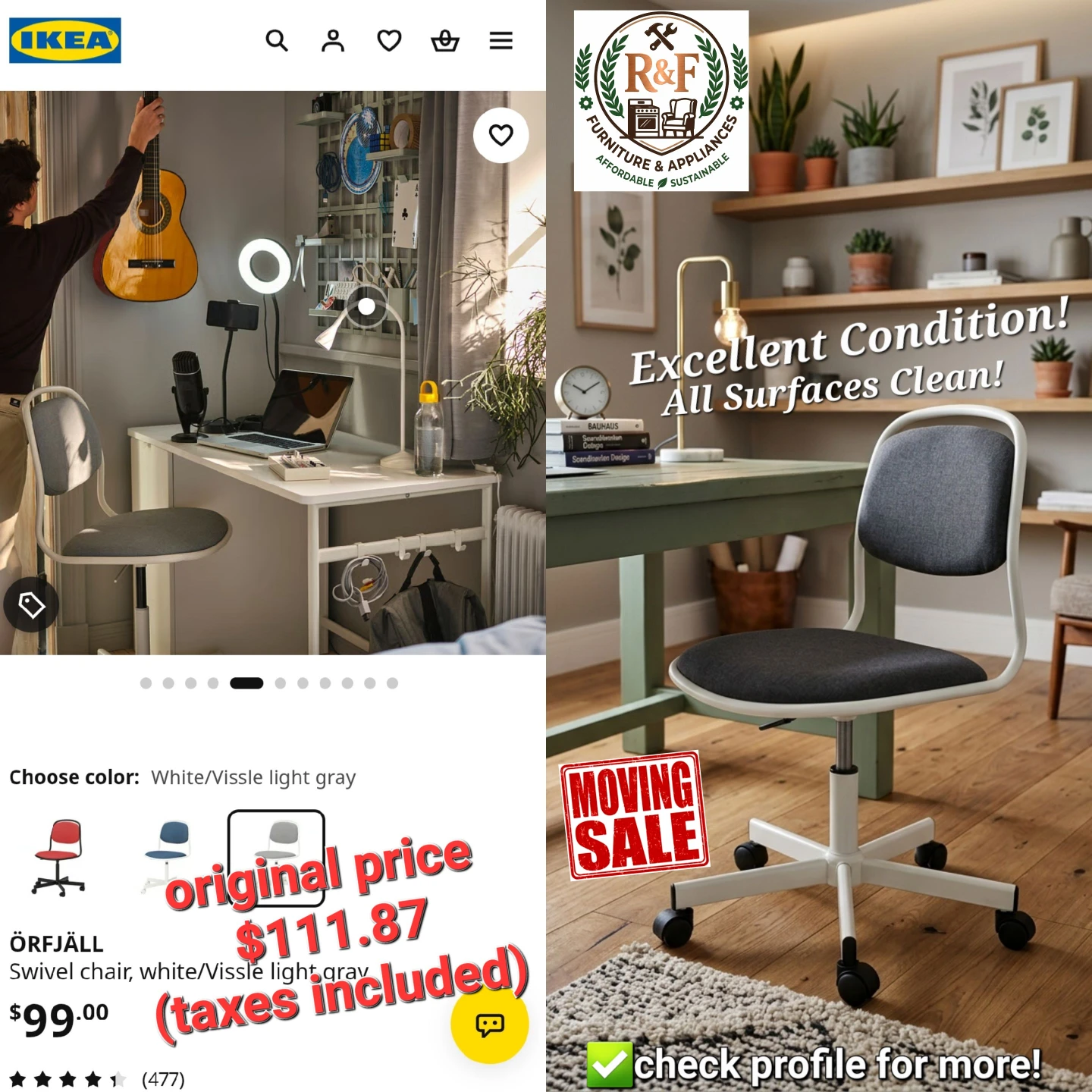 ✴️Cushion Swivel Desk Chair (White & Grey) - Spotless! - photo 2