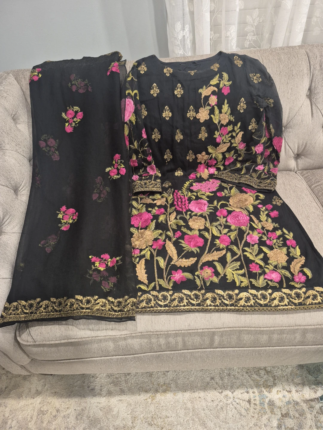 Alkaram Studio black floral embroidered suit