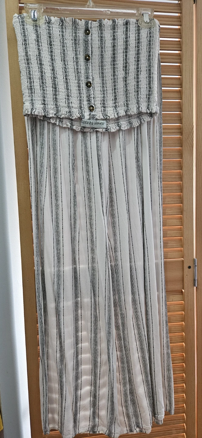 Almost Famous Striped Tube Top and Wide Leg Pants Set