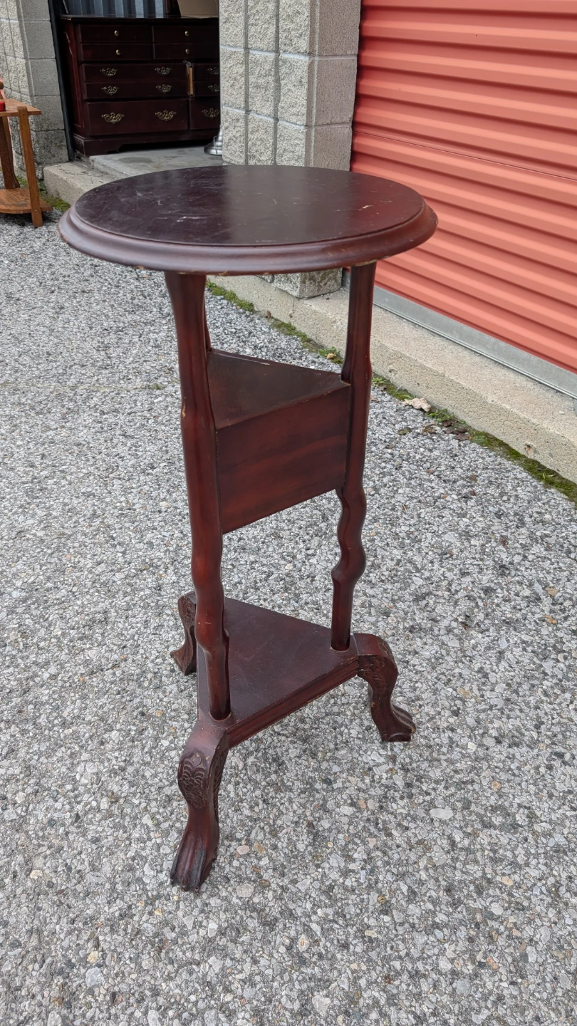 Vintage Wooden Pedestal Side Table - photo 5
