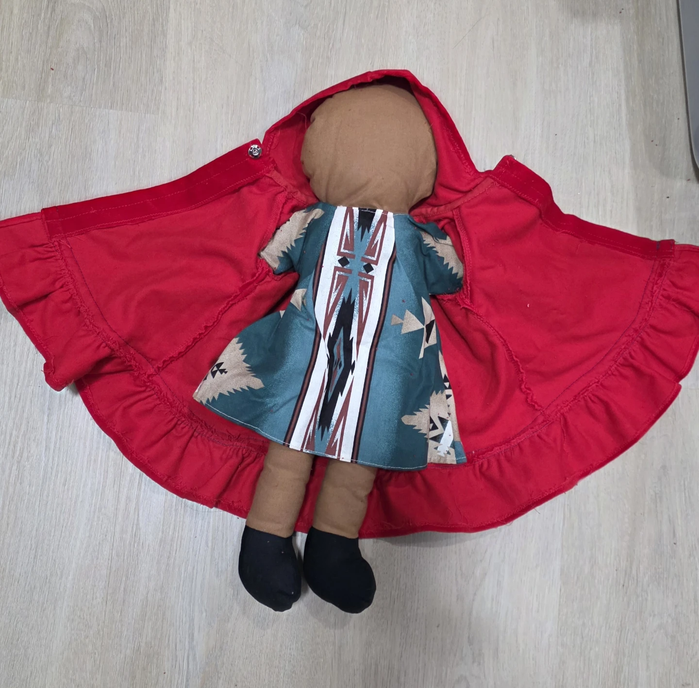 Handmade native Doll  with red coat and dress - photo 3