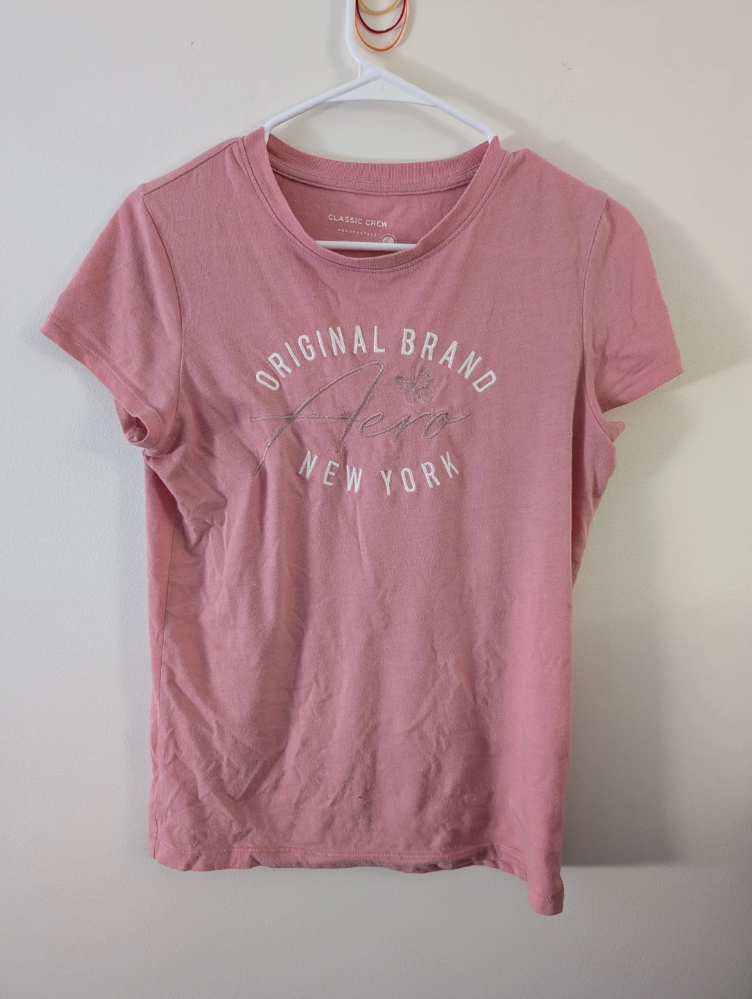 Aeropostale Pink Graphic T-Shirt Cotton Distressed Minor Holes