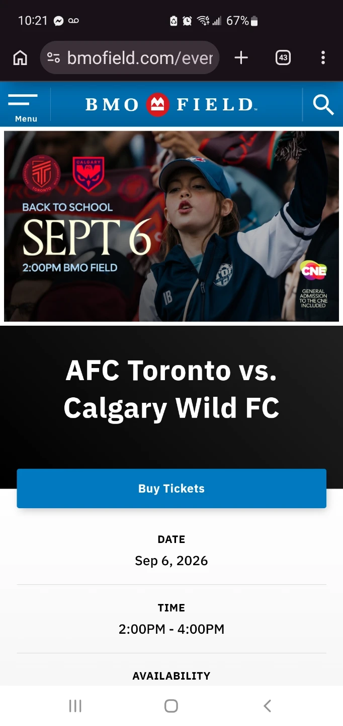 AFC Soccer game with CNE admission x2