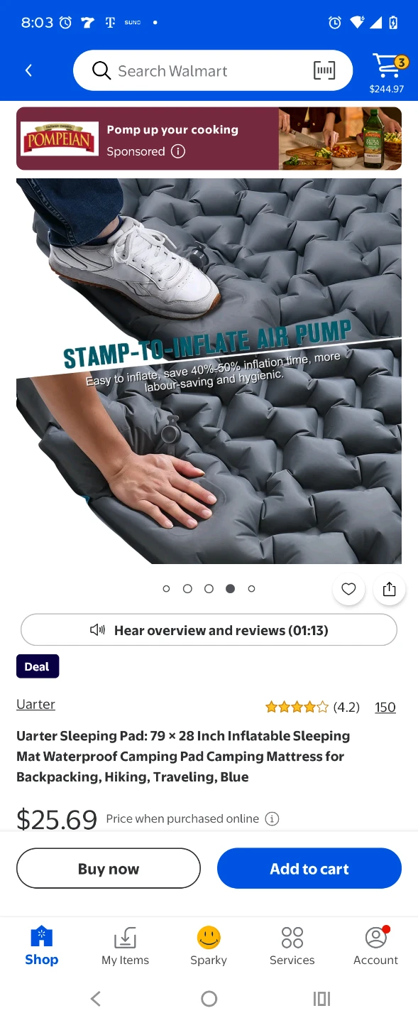 Uarter Inflatable Sleeping Pad Blue - photo 4