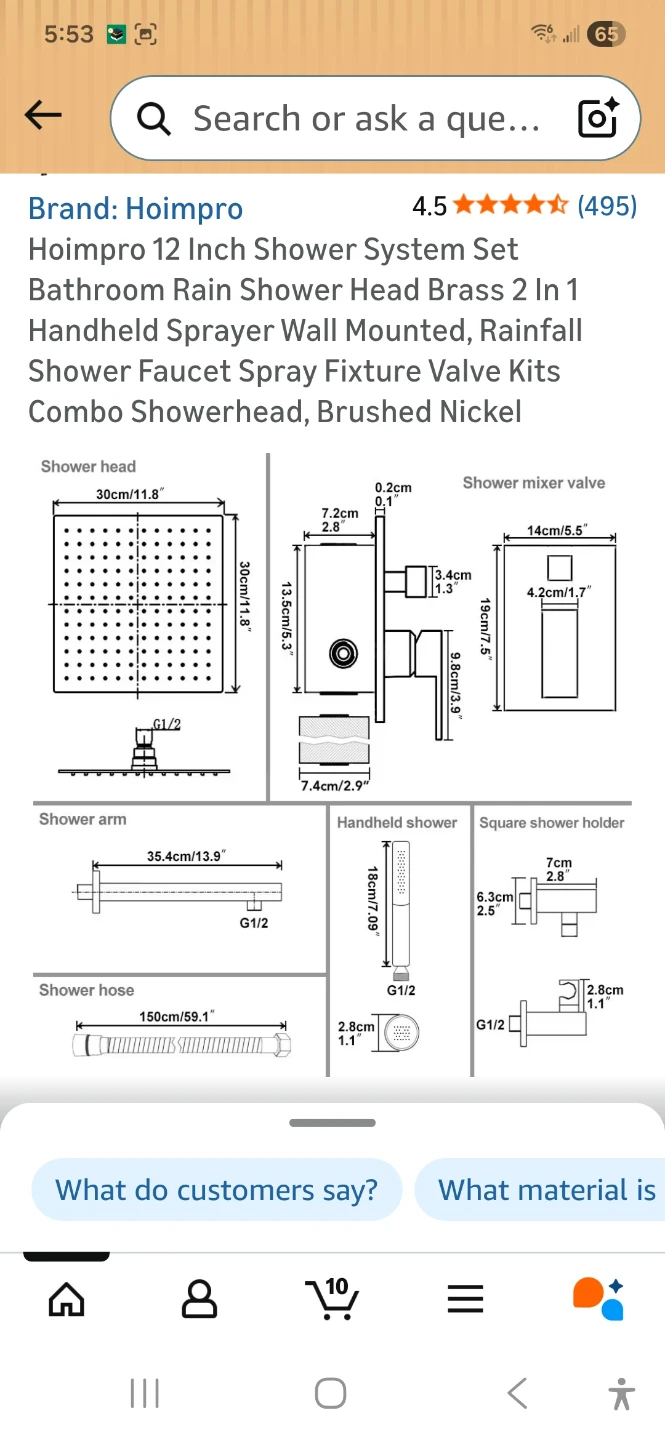 Hoimpro 12 Inch Rain Shower System Set - Brushed Nickel - photo 3