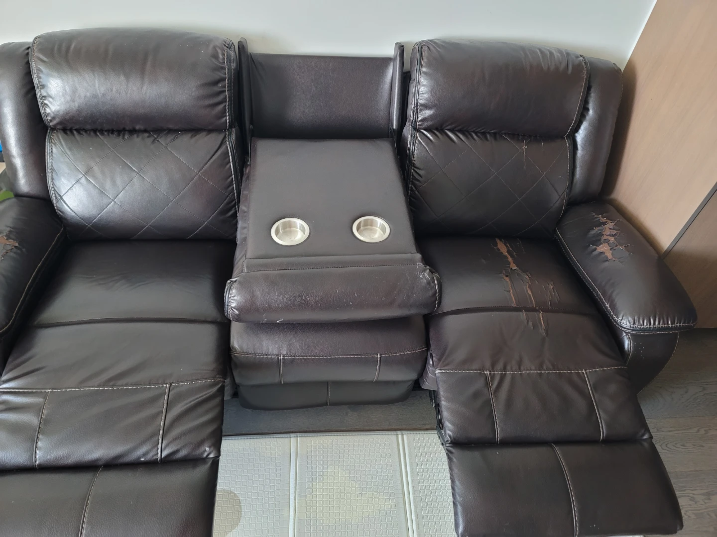 Dark Brown Faux Leather Reclining Sofa - photo 3
