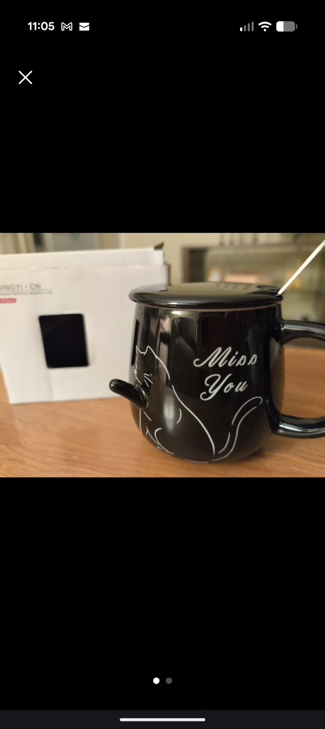 Black Cat "Miss You" Mug with Lid and Spoon