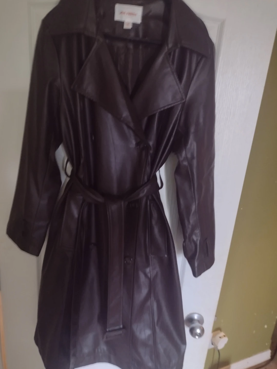 Brown Faux Leather Trench Coat
