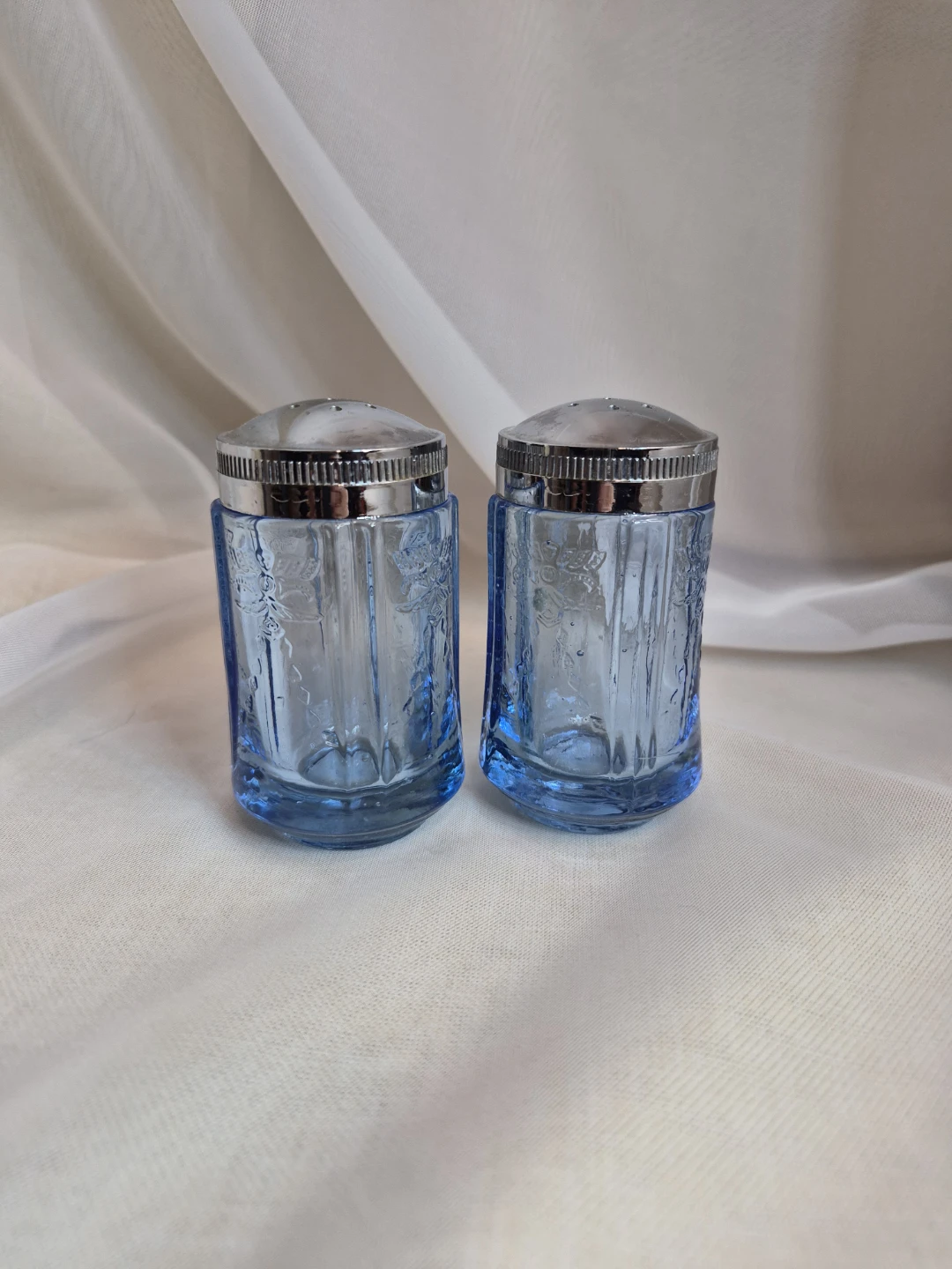 Beautiful Vintage Light Blue Glass Salt and Pepper Shaker Set