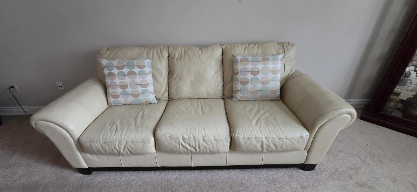 Two Cream Leather Three-Seater Sofa - photo 5