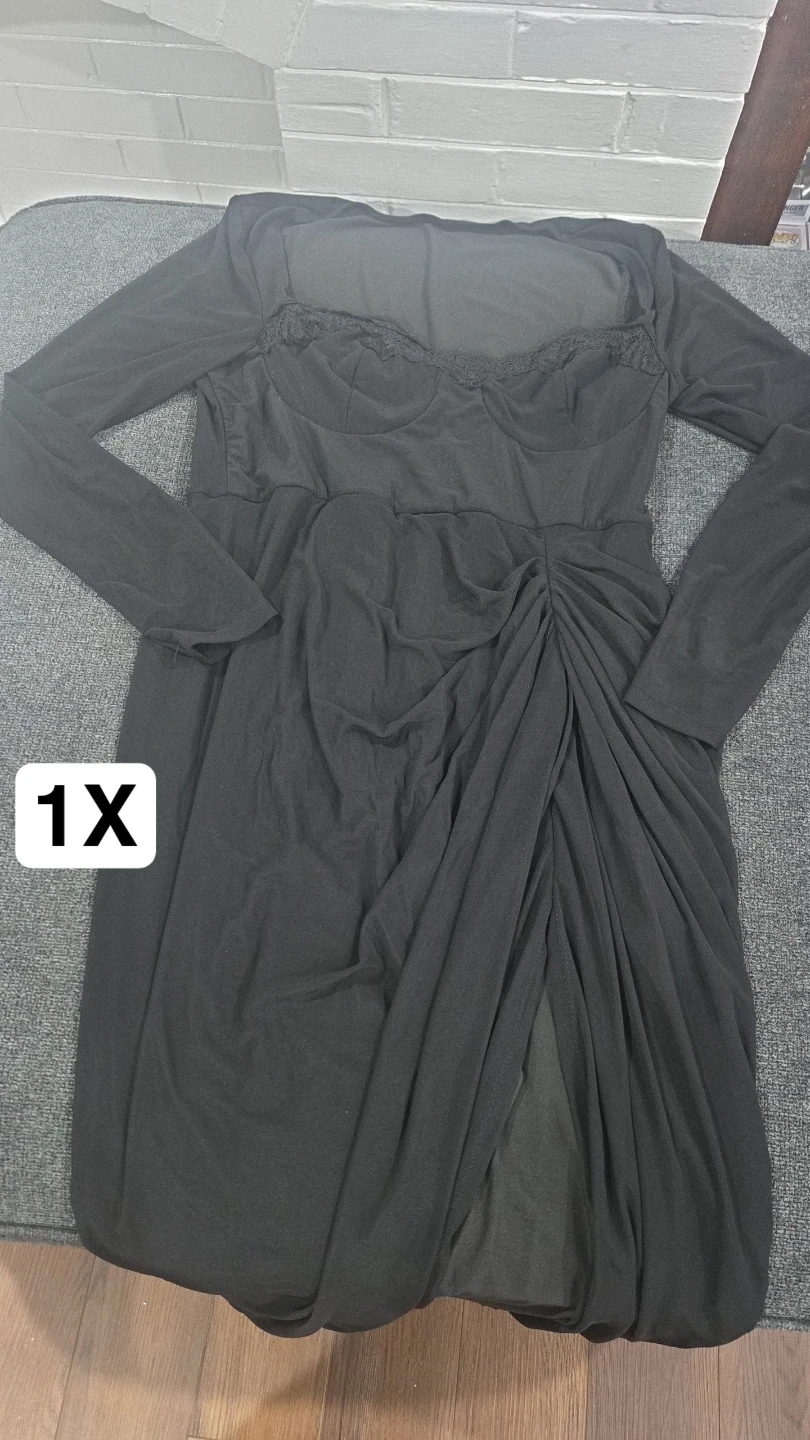 Black Ruched Long Sleeve Dress Size 1X
