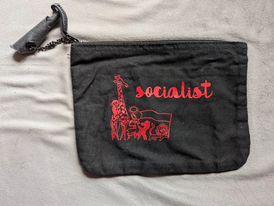 Black Canvas Zipper Pouch with Animal Print