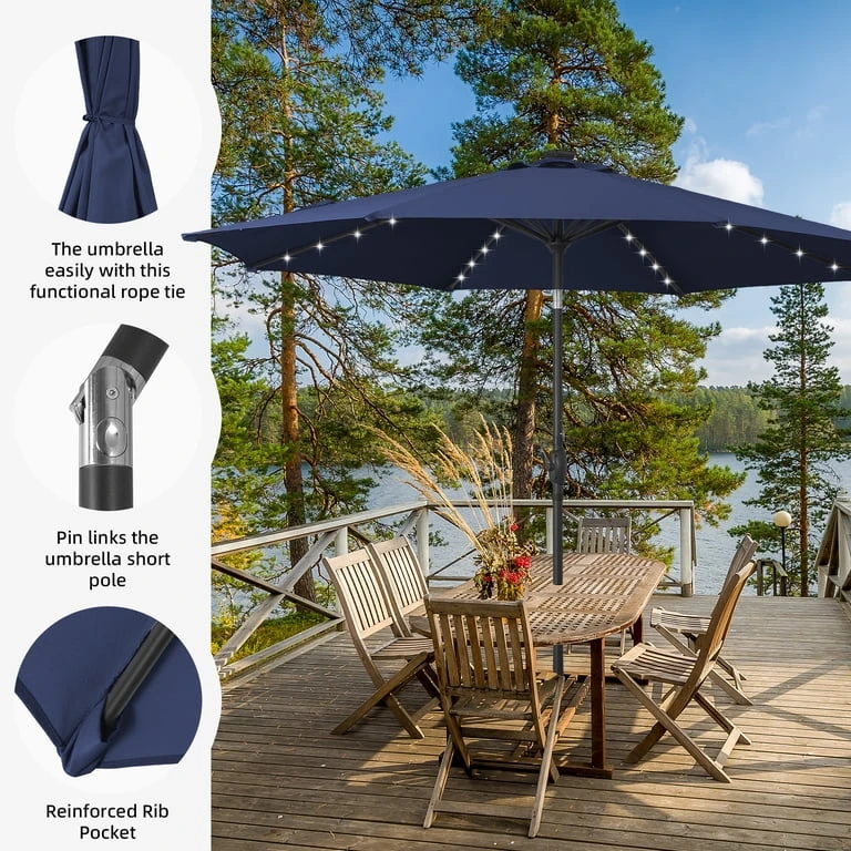 NEW In Box 9Ft Navy Blue Solar Powered LED Patio Umbrella - photo 5