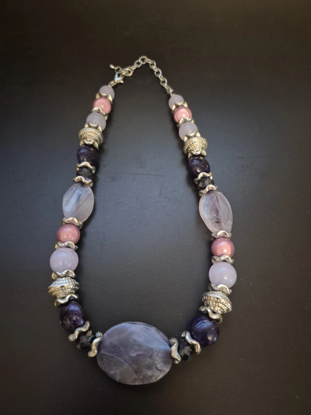 Beaded Statement Necklace in Purple and Pink