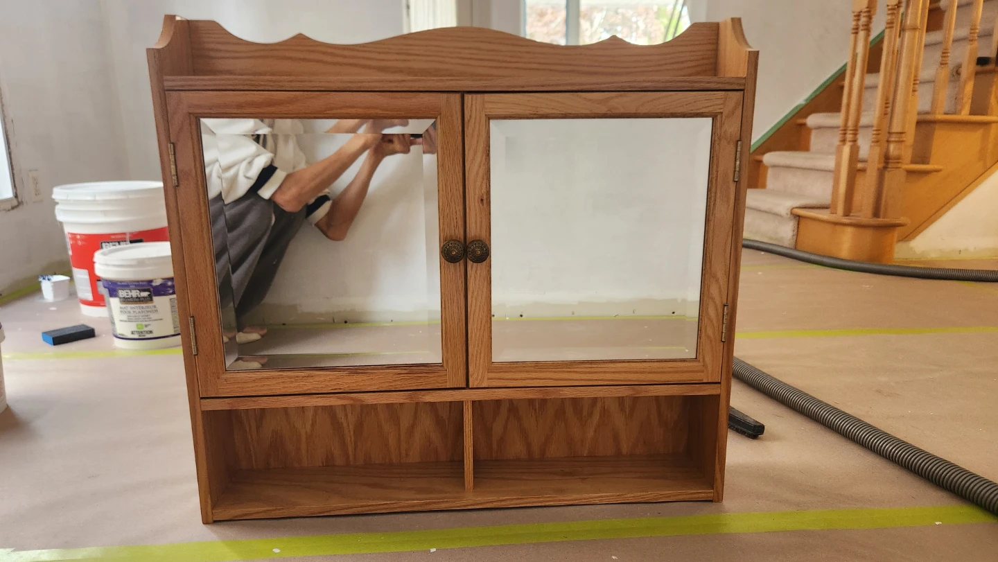 Oak Bathroom Medicine Cabinet with Mirror