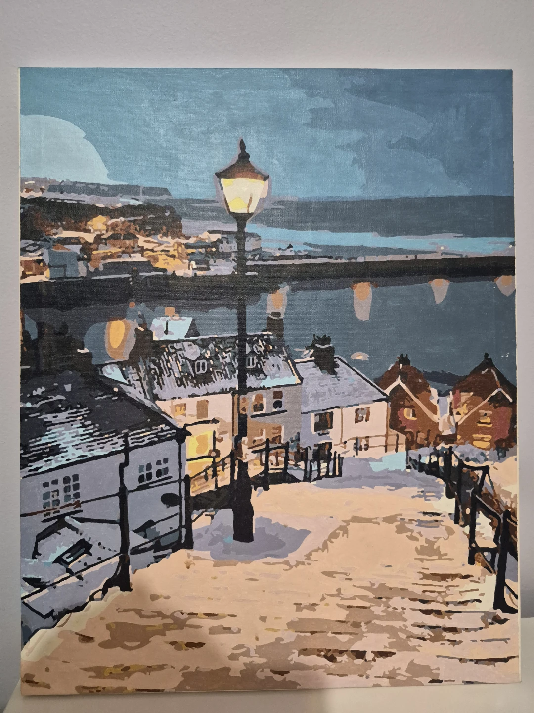 Winter Village Scene Canvas Painting