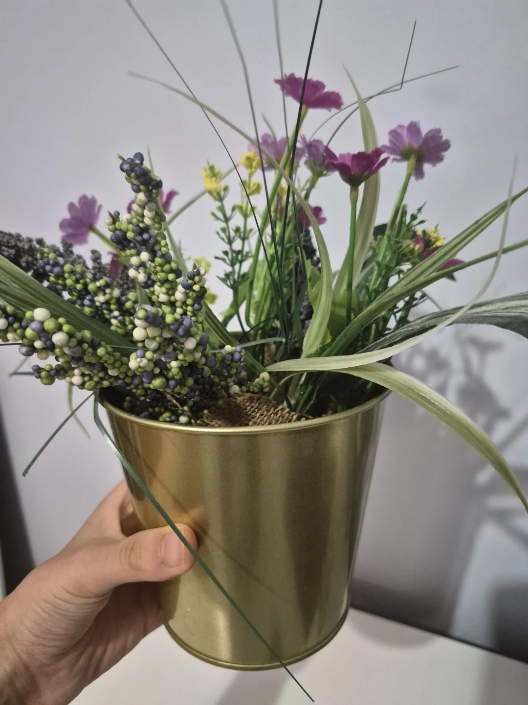 Brass IKEA Planter with Artificial Floral Bouquet - photo 4
