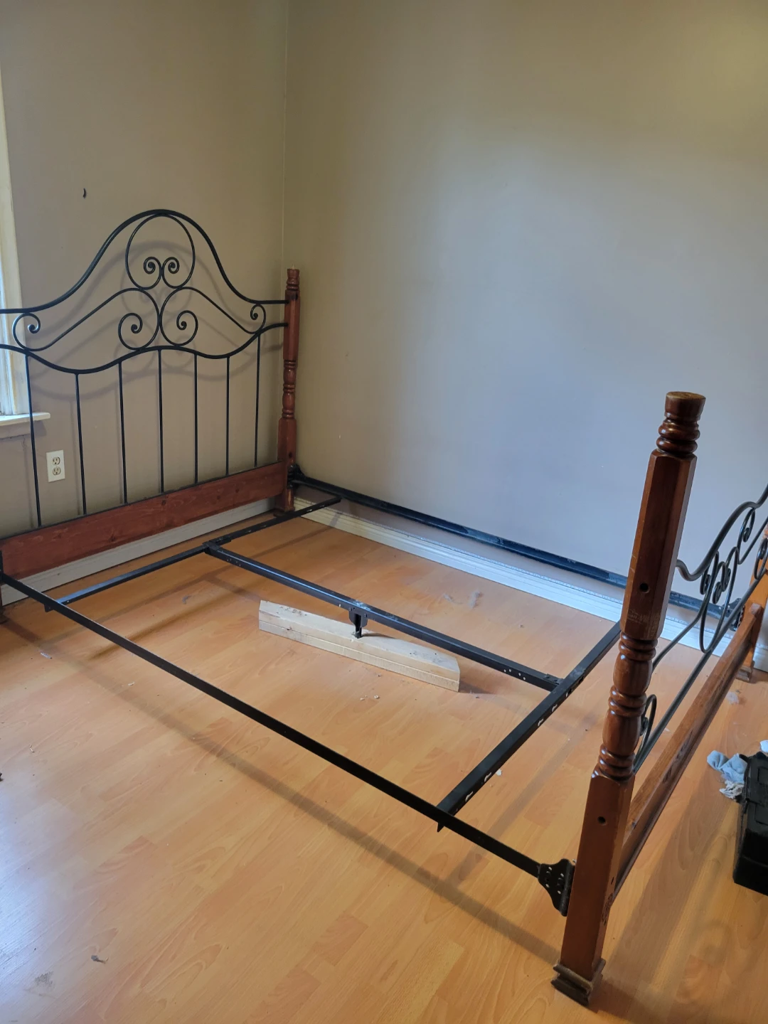 Black Metal and Wood Queen Bed Frame