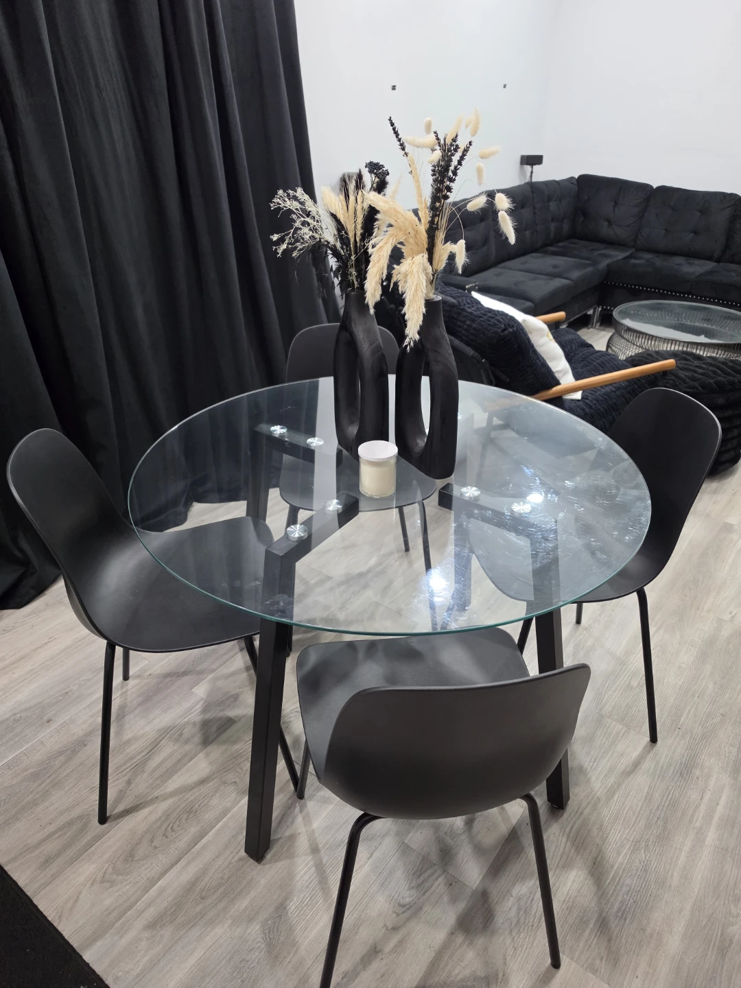 Round Glass Dining Table with 4 Chairs