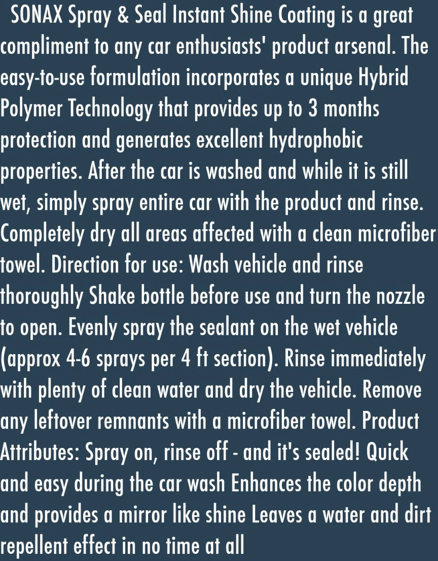 Sonax Spray & Seal, 473-mL, touchless, spray-on wet sealant - photo 4
