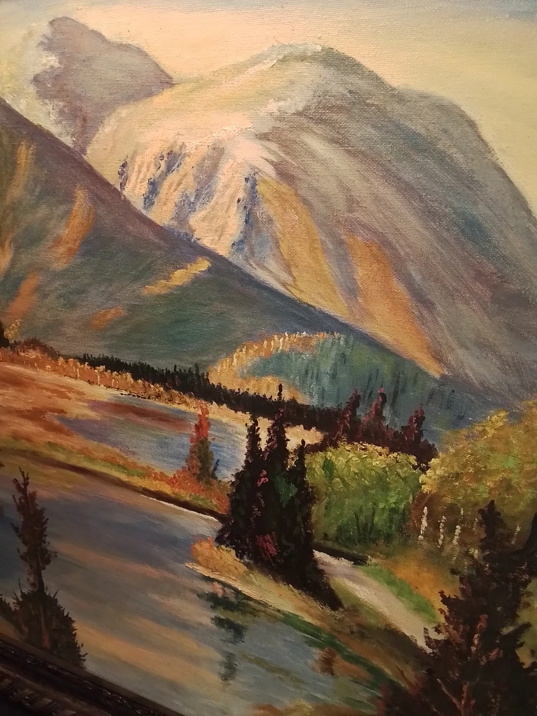 Original 1960s Impressionist Rocky Mountain & Lake Oil Painting - photo 3