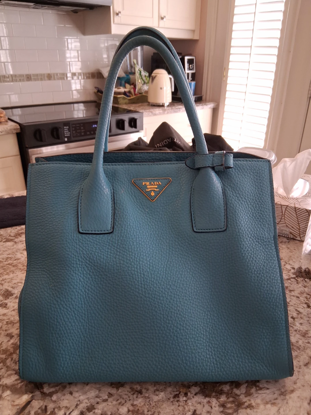 Prada Pebbled Leather Tote Bag