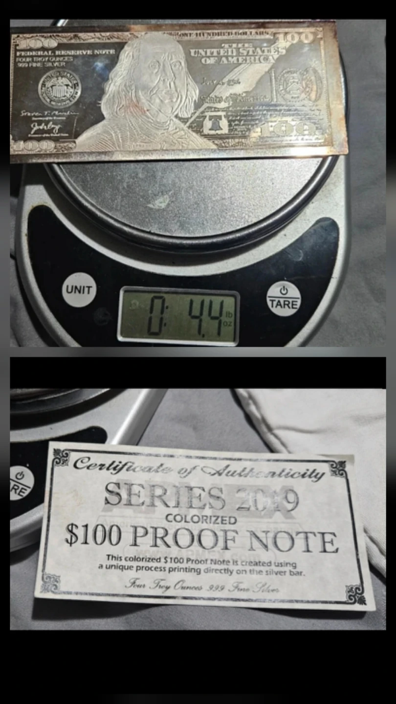 4 Troy Ounces .999 Fine Silver $100 Proof Note