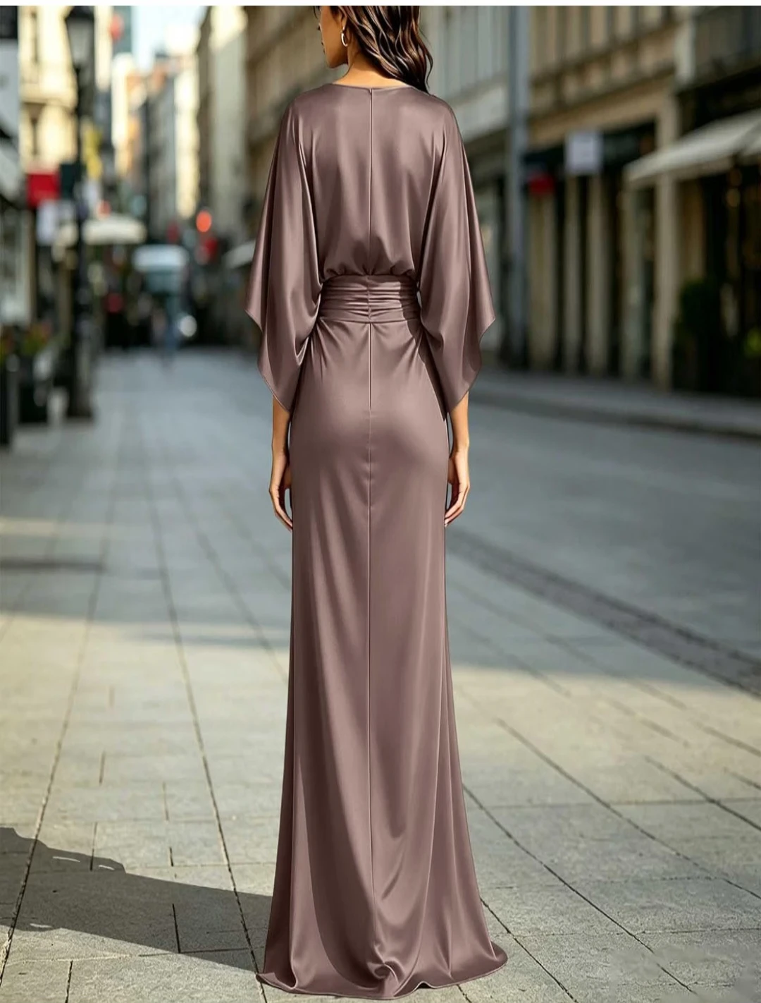 Mauve Satin Maxi Dress