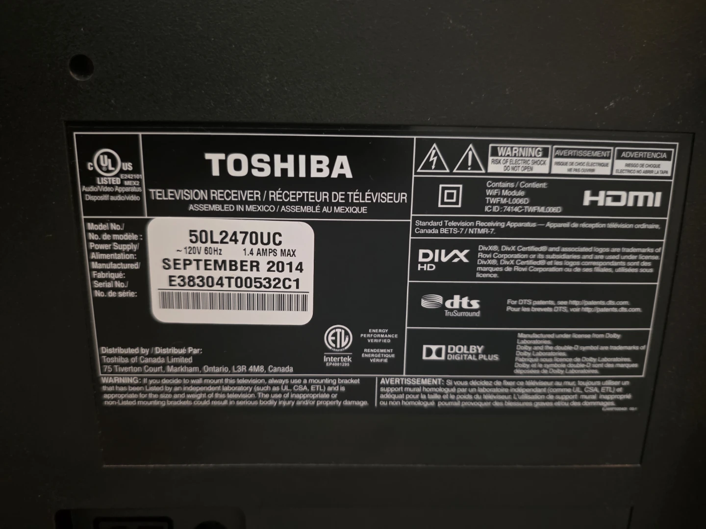Toshiba 50L2470UC 50 inch Television - photo 2