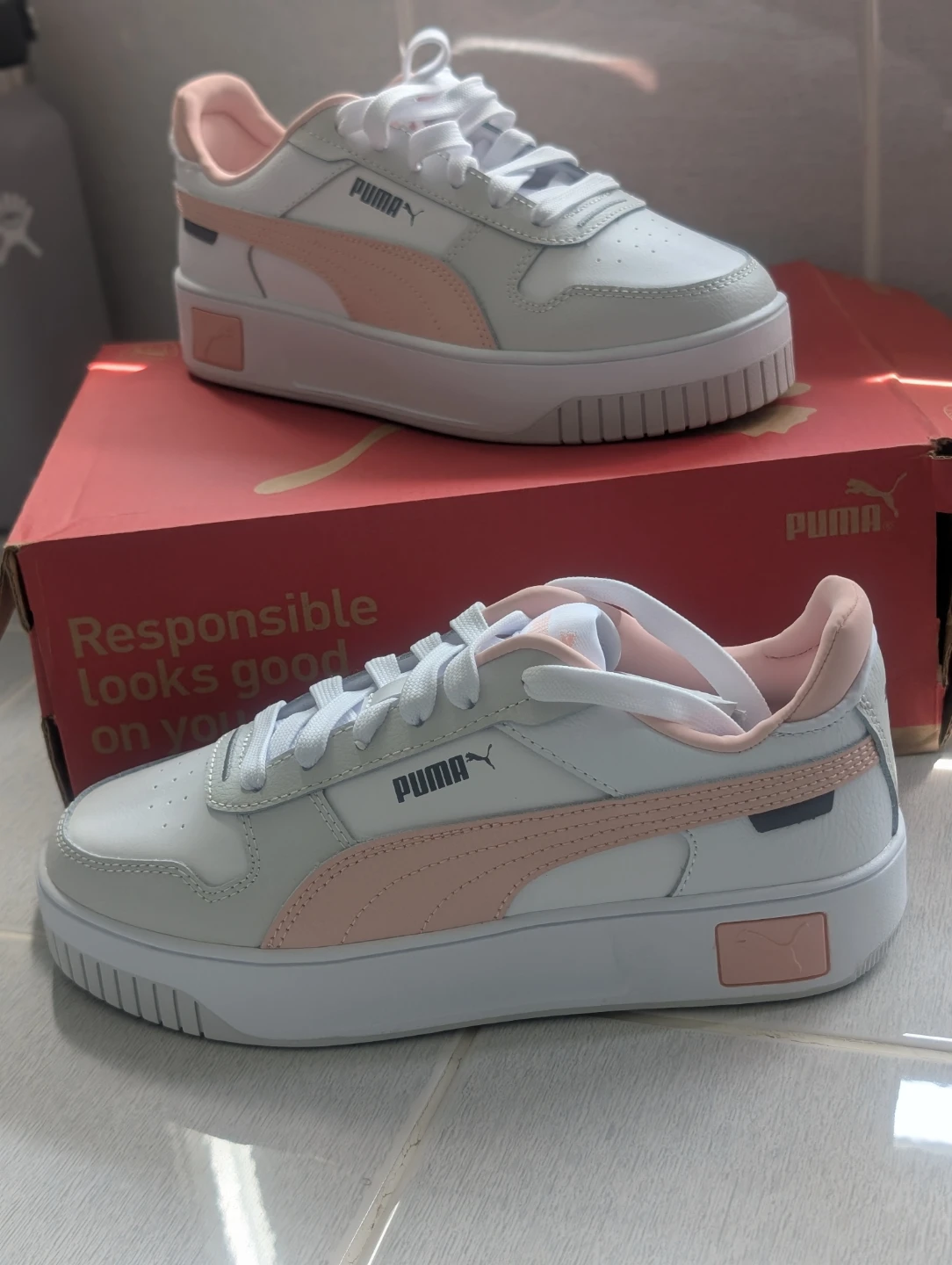 Puma White and Pink Sneakers Sz 6