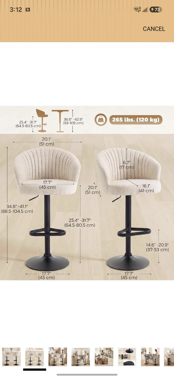 Set of 4 Adjustable Cream Bar Stools - photo 5