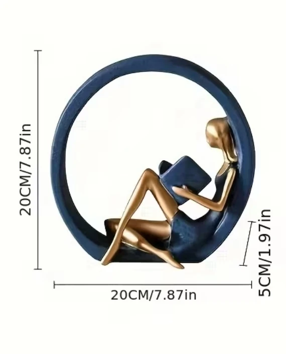 Smart Reading Woman Sculpture – Blue & Copper Figurine *new - photo 4