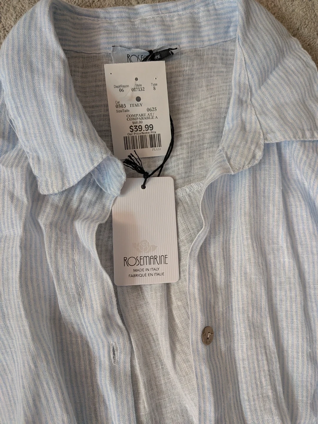 Rosemarine Striped Pure Linen Shirt - Size Small - photo 2