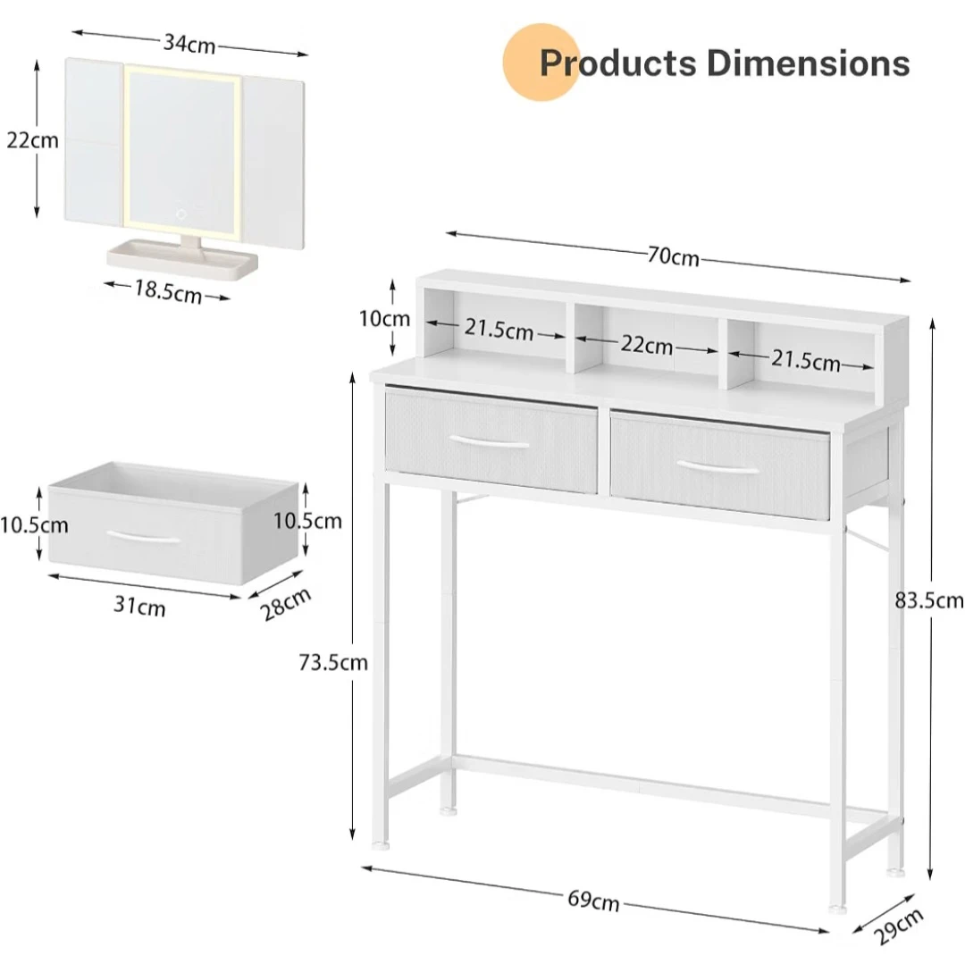 Makeup Vanity Desk With Tri‑Fold Lighted Mirror - photo 2