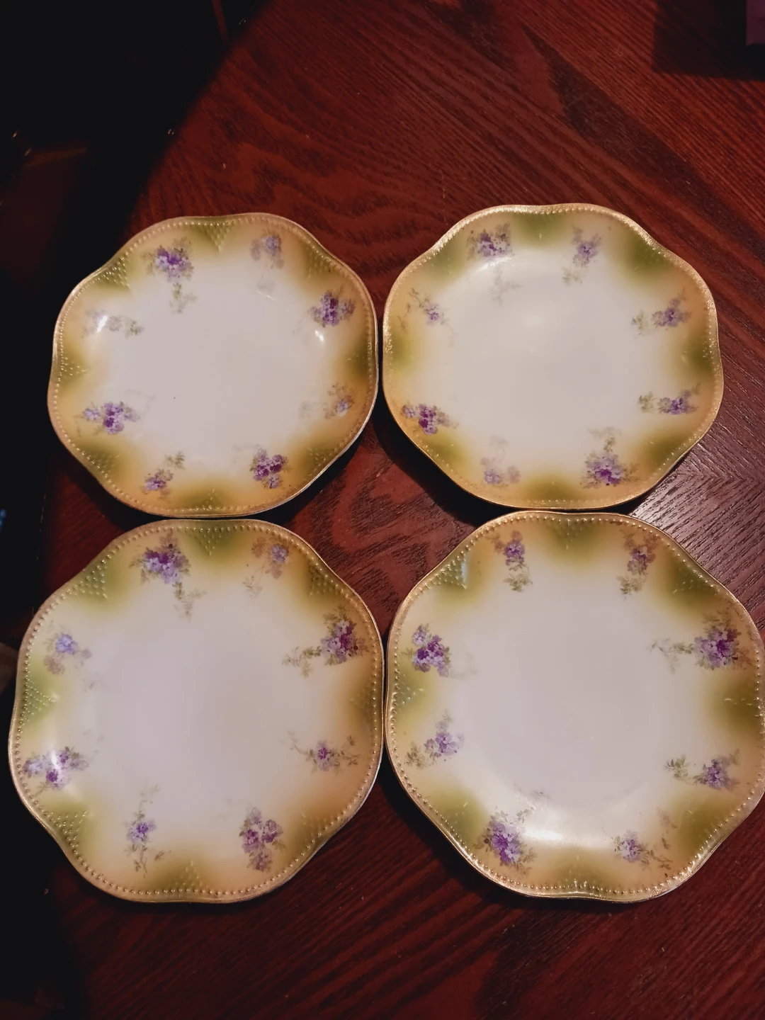 Set of 4 Antique 1890s Austrian 22K Gold Rim Porcelain Plates