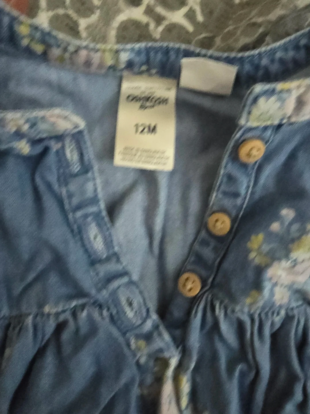 🏈 OshKosh Floral Denim Romper 12M - photo 2