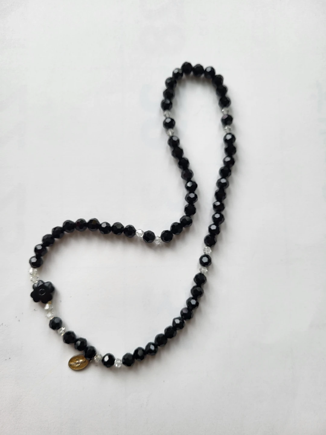 Black beaded rosary necklace