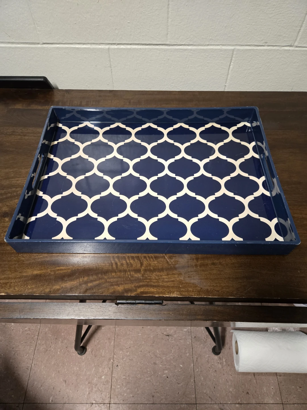 Large Navy Blue Wood Ottoman Serving Tray - photo 3