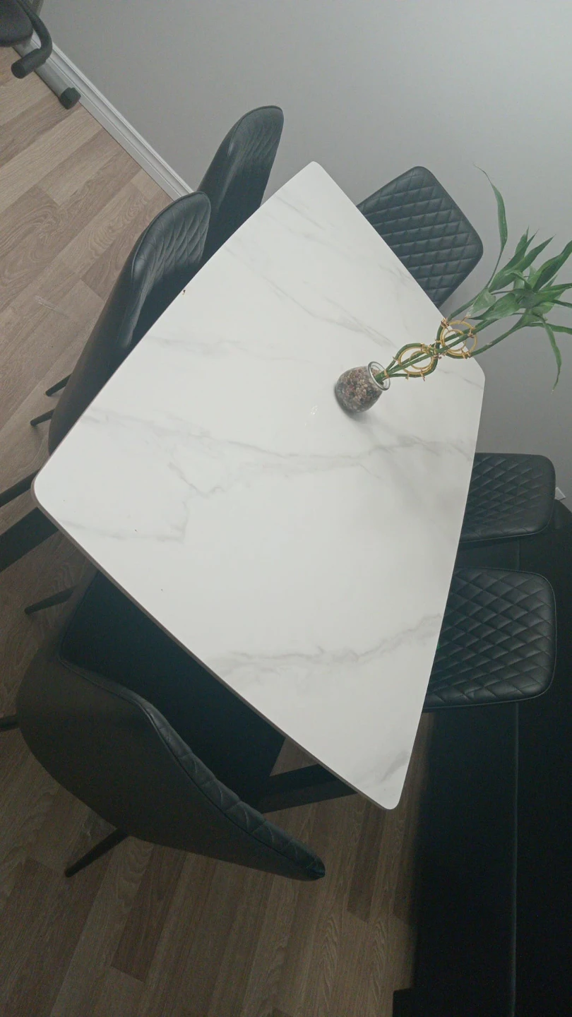 White Marble Top Dining Table with Six Chairs - photo 2