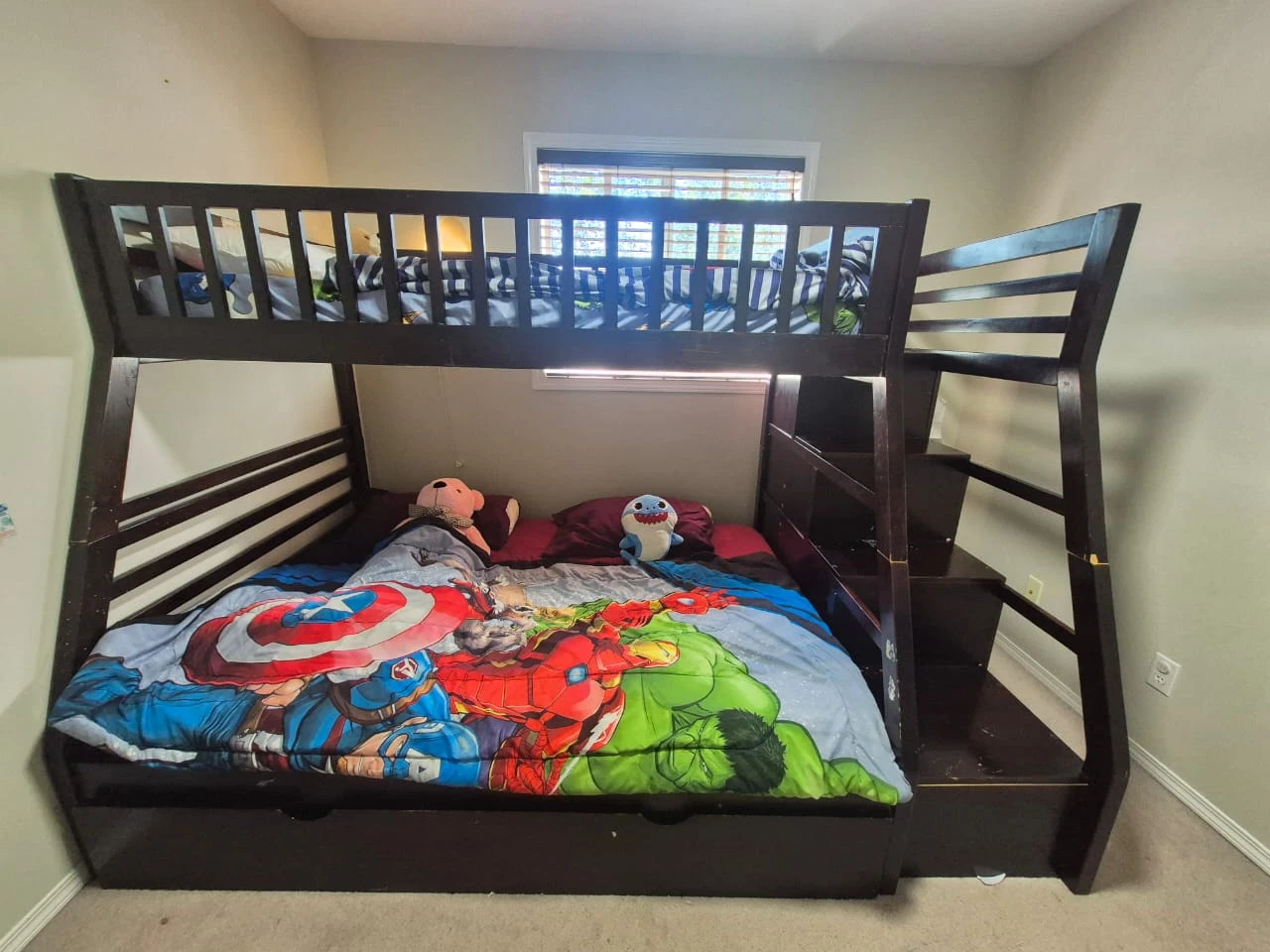 Dark Brown Twin-Over-Full Bunk Bed with Stairs - photo 5