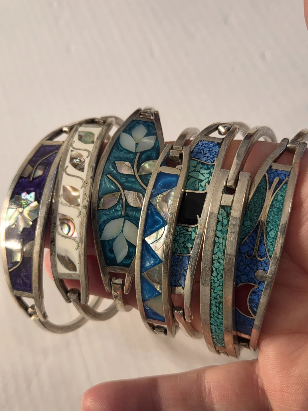 Set of 7  silver plated Inlaid Bracelets - photo 2
