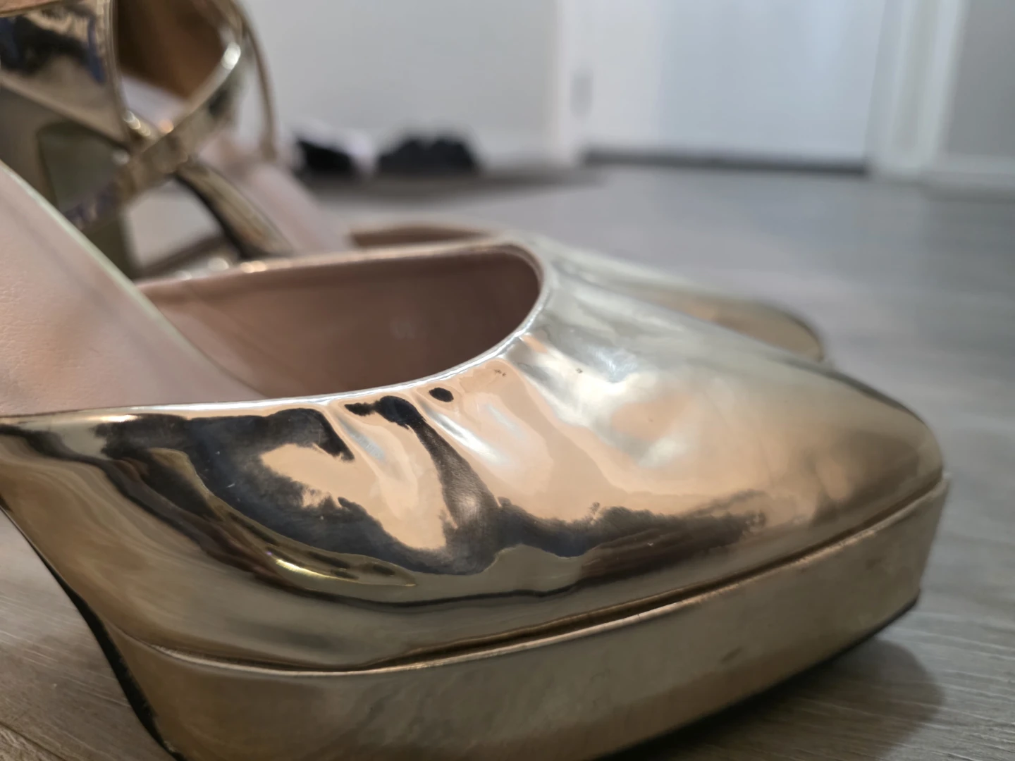 Gold Metallic Ankle Strap Heels - photo 5