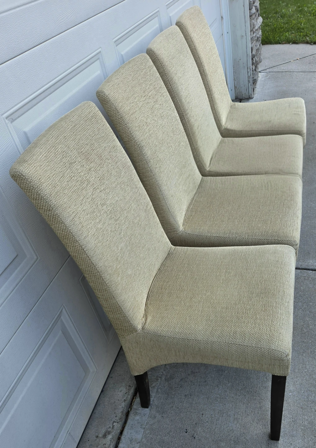 Beige Upholstered Parsons Dining Chairs. 4 w Dark Wood Legs. - photo 4