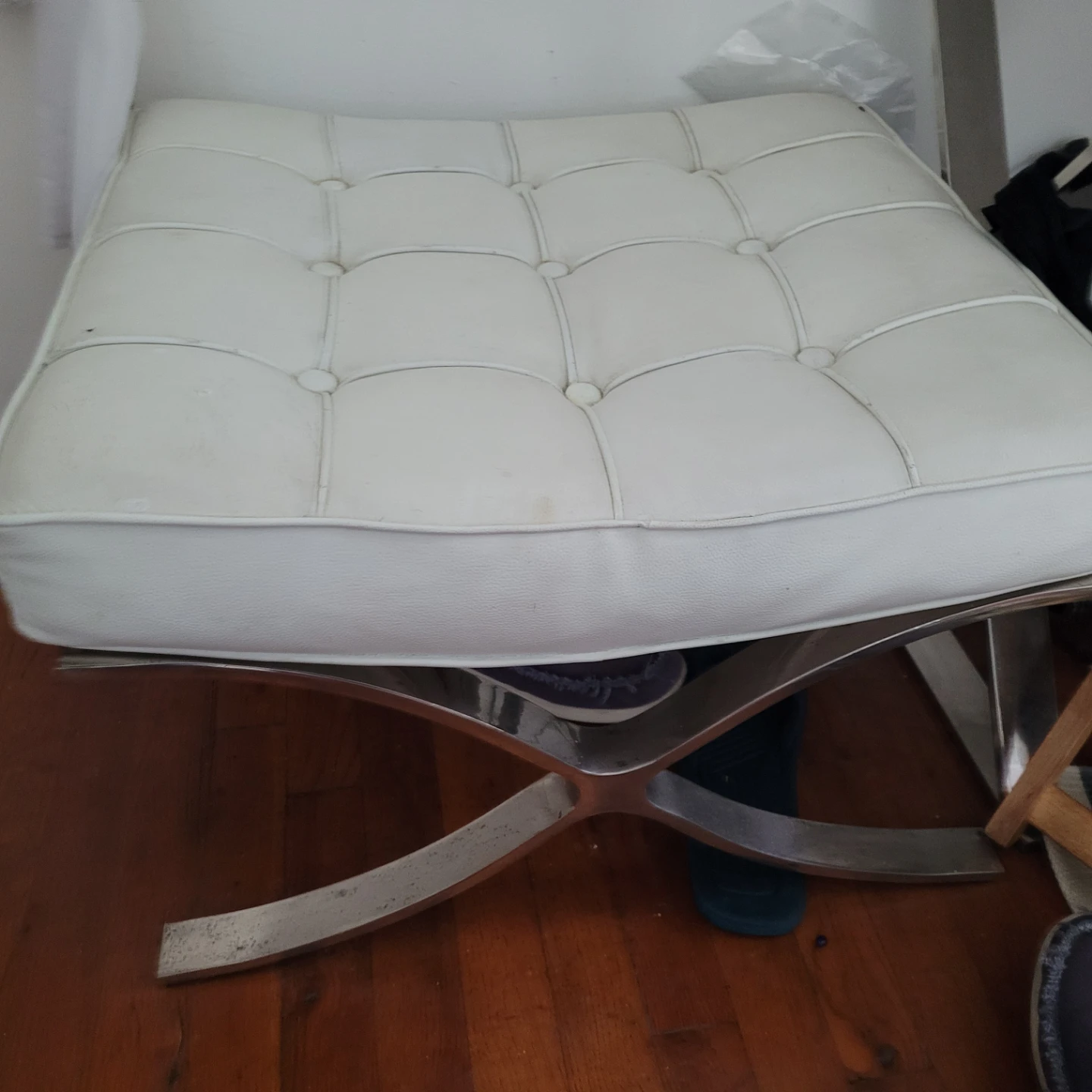 White Tufted Ottoman Stool