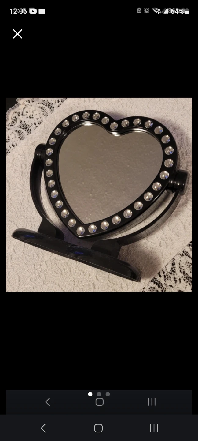 Black Heart-Shaped Vanity Mirror with Rhinestones