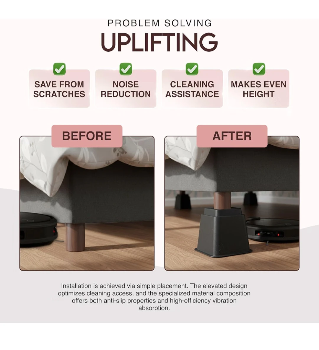 Adjustable Furniture Risers - 8 Pack| Bed Risers - photo 5